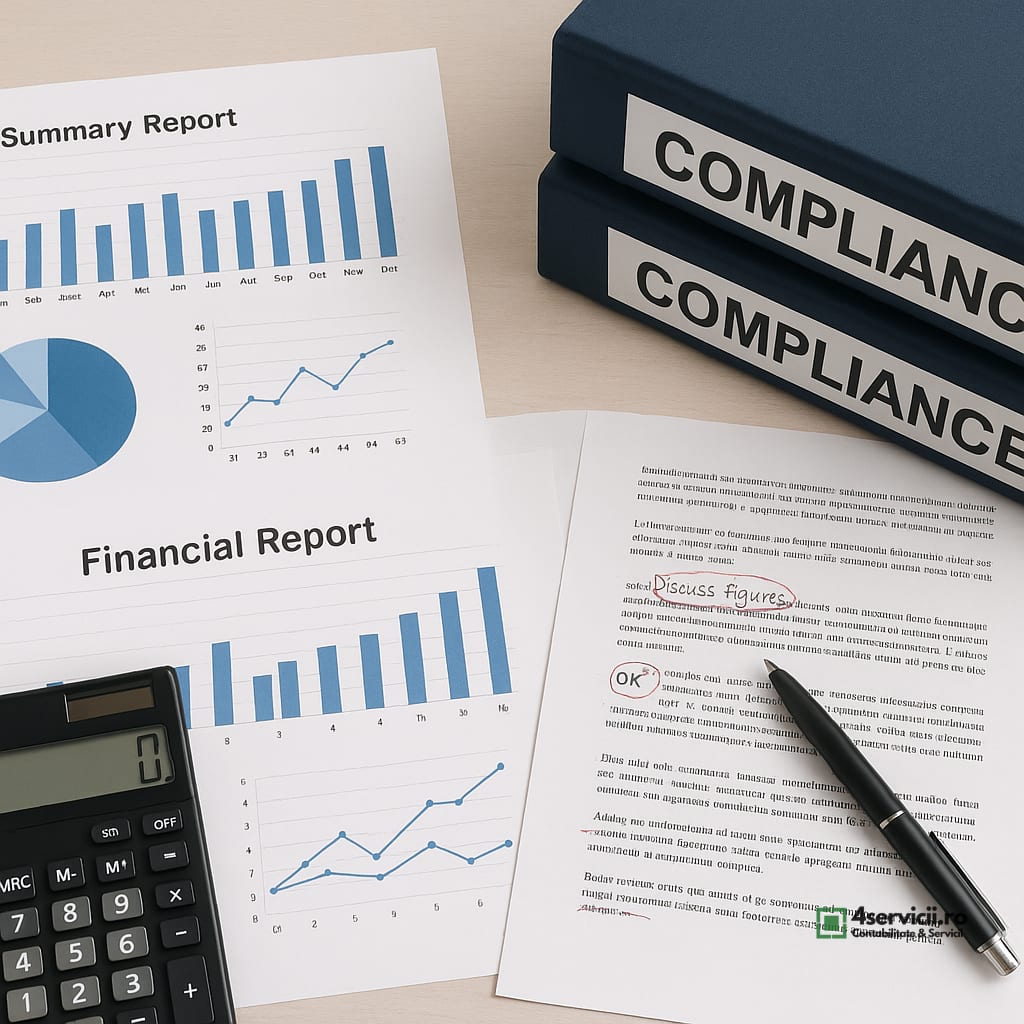 Documente contabile, rapoarte și dosare revizuite pe birou înainte de control fiscal