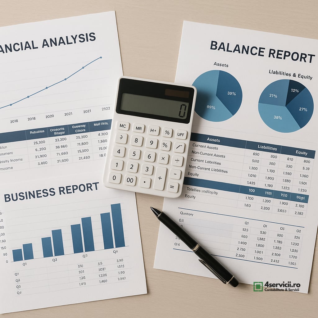 Documente financiare, rapoarte de analiză și calculator pe birou, imagine clară, neutru executiv