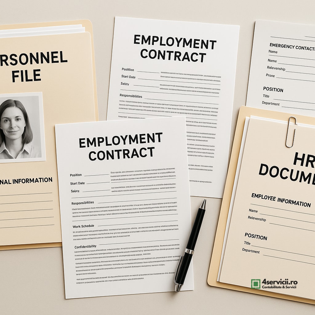 Dosare de personal, contracte de muncă și documente HR organizate pe birou