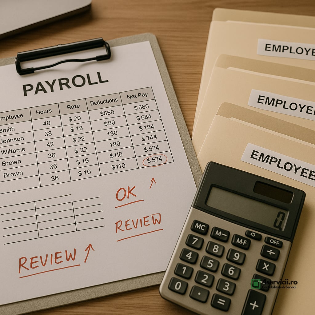 Dosare de personal și documente salariale verificate pe un birou de birou organizat
