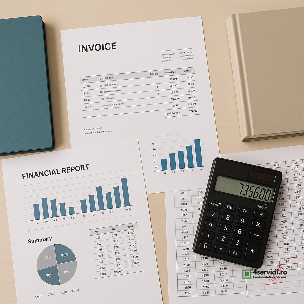 Documente financiare, dosare organizate și calculator pe un birou ordonat